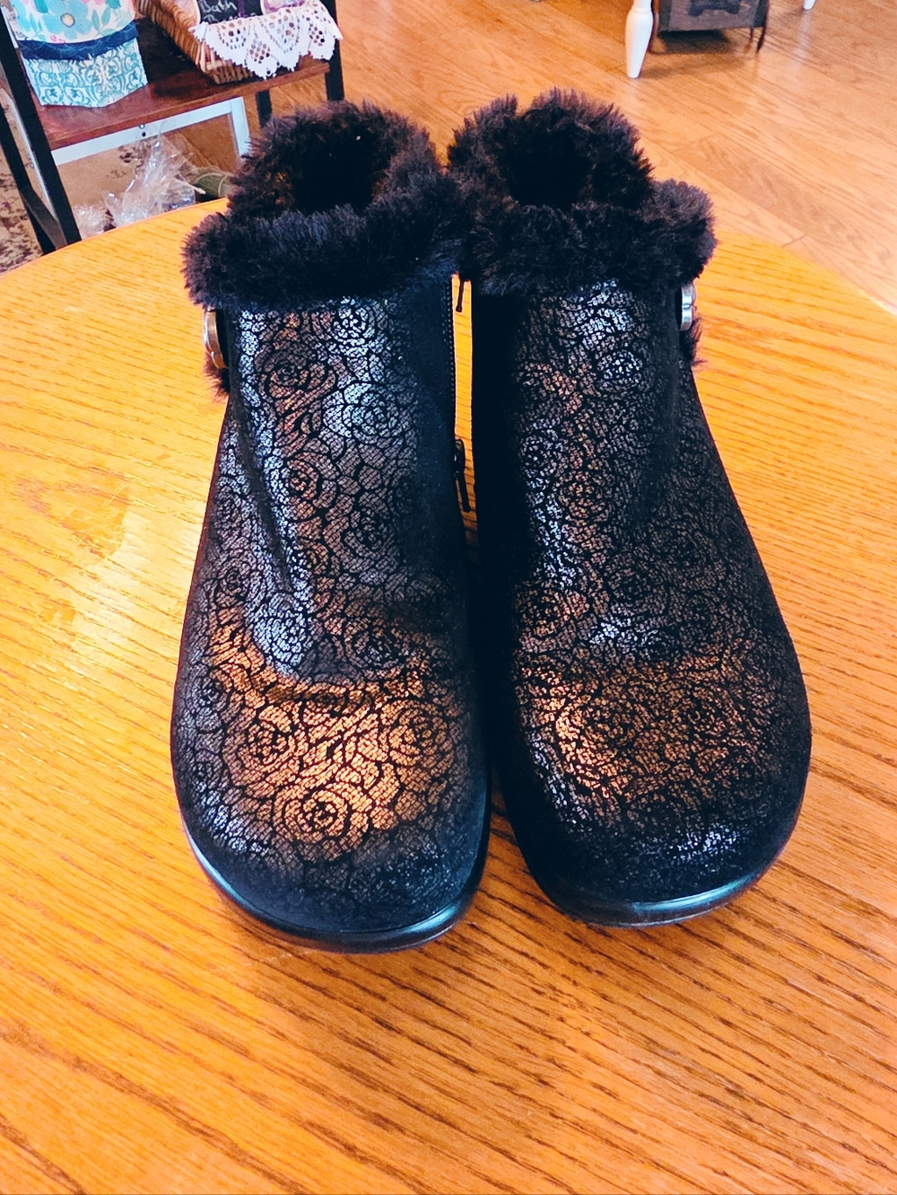 Alegria Meri Leather Booties Fur Lined Water Slip Resistant Size 7.5